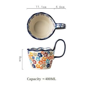 OMK American Style Hand-Painted Underglaze Ceramic Breakfast Cup 400ML Mug Coffee Cup & Saucers Water Cup With Spoon