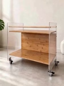 UrbanSpace SG- Acrylic Removable Wheeled Transparent Coffee Table Side Table Trolley Living Room Simple Small Sofa Side Bedside Table
