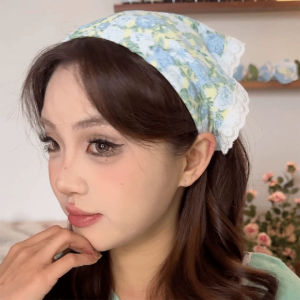 ที่คาดผมสามเหลี่ยมลูกไม้นุ่มลายดอกไม้ผ้าพันหัวผ้าพันคอการพิมพ์ที่สง่างามผู้หญิงหญิงสาวสายรัดแต่งผมชนบทฝรั่งเศส