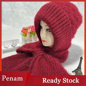 [PAM] Fashion Winter Women Novelty Hat And Scarf In One Piece Knited Caps Warm Casual Hat Scarf Set Women Caps Warmer Cycling Hat