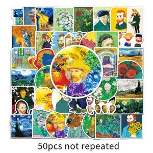 50PCS pelukis seni Vincent Willem van Gogh lukisan minyak gaya seni pelekat kalis air bintang bulan malam Sunflower Graffiti Sticker