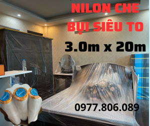 Màng Nilon che bụi đa năng khổ lớn rộng 3.0m dài 20m che phủ ngăn bụi chống ẩm che sơn giữ mới nội thất có một đầu dán dính