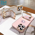 YiaMia Cute KT Cat Makeup Mirror Holder Case For iPhone 15 Pro Max 14 Pro Max 13 Pro Max 12 Pro Max 11 Pro Max 15 14 Plus 13 12 Mini XS Max XR XS X 8 7 6S Plus SE 2020 Luxury 6D Electroplated Soft TPU Back Shell Precision Camera Hole Protection Case. 