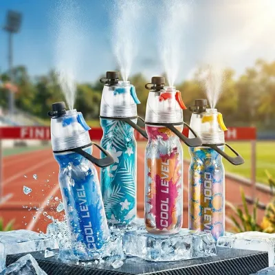 Bình Nước Thể Thao Phun Sương 600ml | Bình Xịt Sương Làm Mát Cầm Tay Có Quai Xách Đi Học Tập Gym