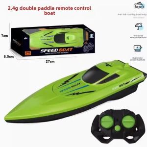 2.4G high-speed wireless remote control speedboat waterborne dual-motor 4-wheel electric remote control boat childrens highly realistic toy with gift box