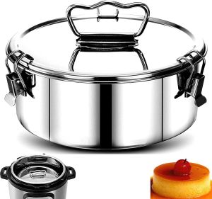 Flan Mold With Lid and Handle - 304 Stainless Steel Pan 1.5QT Capacity for Chocolate Cake Cupcake Pudding - Portable Round Baking Mould