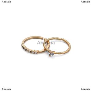 [COD] Abulaia 2Pcs Set Zircon Heart Rings For Women Opening Adjustable Weave Rhinestone Ring Engagement Wedding Jewelry Fashion Girlfriend Gifts