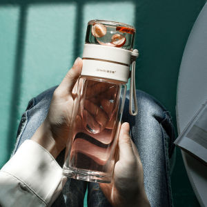 400/450ml Tea Separation Glass Double Insulated Water Cup Female Portable Office Tea Cup Tea Cup