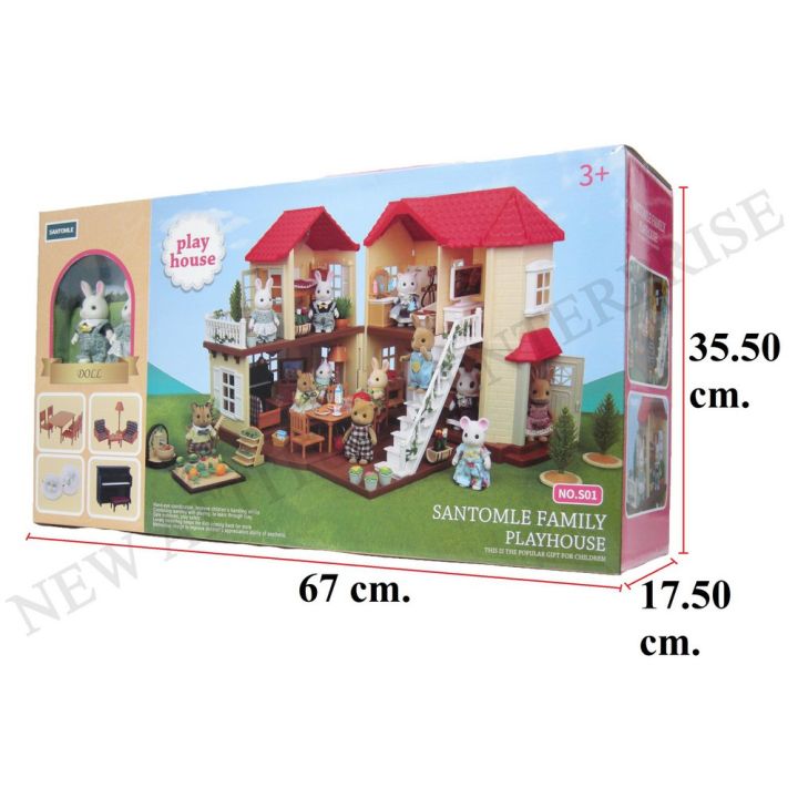 SANTOMLE FAMILY PLAYHOUSE WITH FURNITURE AND DOLLS AND LIGHT