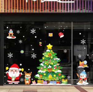 Decal trang trí Noel hít tĩnh điện - 3 Người bạn tí hon vẫy chào giáng sinh