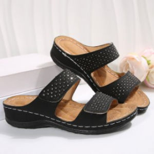 Free Shipping Plus-Size Hollowed-Out Thick-Soled Sandals For Women Featuring Retro Stitching A Wedge Heel And A Lightweight Design Perfect For The Beach