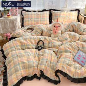 Monet French Style insA Double-layer Gauze Lace Quilt Cover Four-piece Set Princess Style Bed Sheet Student Dormitory Three-piece Set LZD