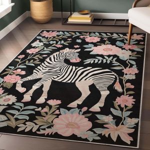 Vintage Crystal Velvet Hotel-style Guesthouse Decorative Carpet Zebra Floral Living Room Rug Stain-resistant Bedroom Bedside Rug Study Room Mat 复古酒店民宿装饰地毯 斑马花卉客厅地毯 耐脏 卧室床边毯 书房地毯 FUNIANQI