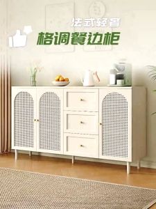 💗Ready Stock💗Light Luxury Porch Storage Cabinet Cream Wind Rattan Storage Cabinet Simple Kitchen Storage Cabinet