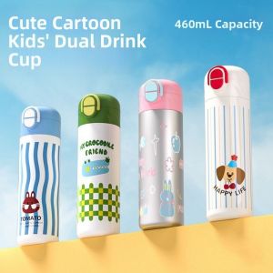 SKJK 460ml Cartoon Insulation Cup With Straw 316 Stainless Steel Thermos Water Bottle Cute Double Drink Vacuum Flask Student