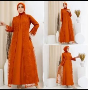 GEORGINA DRESS INNER + OUTER BRUKAT PREMIUM FREE BELT / ONESET DRESS KONDANGAN PLUS OUTER BY KEYCLO