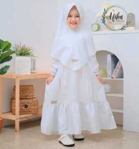 AFIKA - Gamis anak putih untuk umur 2-8th free hijab | manasik haji anak TK lengkap satu set
