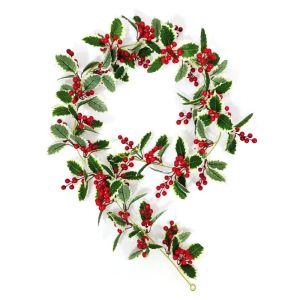 1.75M Christmas Decor Simulated Cherry Vine flower vine Artificial Holly Leaf Vine Christmas Red Berry Rattan DIY Garland Wreath Home Hanging Ornament For Party Xmas Decor