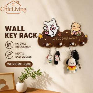 ChicLiving No Drill Puppy Shape Wall Key Rack 3 Layer Hook Holder Entryway Bathroom Bedroom Organizer