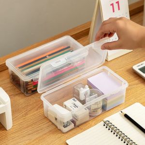 IMPLORE DESPERATE62TE4 Transparent Large Capacity Office Stationary Supplies Storage Box Stationery Case Mark Pen Box Pencil Case