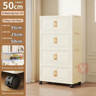 Tủ Nhựa Đa Năng V-Baby Chất Liệu PP Cao Cấp Ngang 50cm Có Bánh Xe Dễ Lắp Ráp