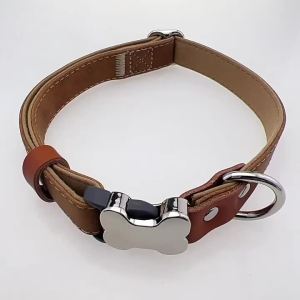 Microfiber PU Leather Bone Buckle Dog Collar Leash Set Contrast Color