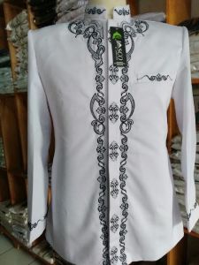 Jasko Putih Wol Novus Jas Koko Bordir Motif Bingkai Kaligrafi BY Jasco Tasik Baju Muslim Pria
