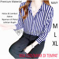 Kemeja Wanita Garis Hitam Putih Lengan Panjang Ganjar Pranowo Korean Style Kekinian Baju Motif Salur Black White Import Casual Pakaian Wanita  Blouse Stripe Oversize Jumbo Big Size Korea Style Terbaru Murah Katun Rayon Shakila Premium Hem Cewek Basic. 