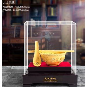 【禮盒裝】}金飯碗擺件家居飾品開業活動禮品龍鳳金碗筷 金碗 擺件 開業 金飾 沙金 飾品 擺件 禮品 ✷ jinju1995