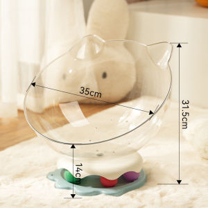 2 in 1 Space Capsule Cat Bed Transparent Breathable Cat Nest with Cat Teasing Stick Cat Toy with Turntable