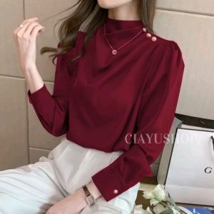 Blouse Athena Button M L XL Silk Baju Atasan Wanita Lebaran Korean Formal Kasual Kerja Terbaru
