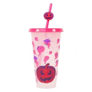 Scary Design 710ML Cold Activated Color Shifting Cup Leak Resistant Covers With Straw Ideal For Halloween Celebration