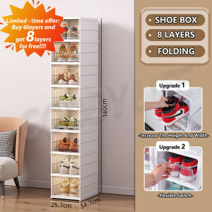 Goody Acrylic Shoes Box Organizer Multifunctional Foldable Shoe Storage Shoes Rack With Lid Flip Open Transparent Shoe Cabinet Installation-Free