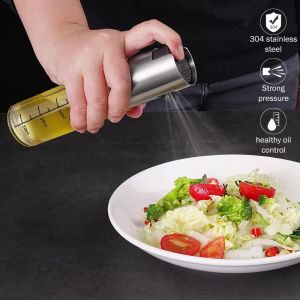 Glass Olive Oil Sprayer Bottle Vinegar Bottle 2-in-1 Kitchen Vinegar Oil Dispenser for Air Fryer BBQ Salad Cooking 100ml