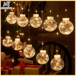 SKISOPGO Christmas Lights Xmas Hanging Light Ball Santa LED Curtain String Lights Home Decor for Christmas