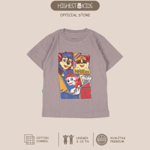 Highest Kids - Kaos Anak Cowok Cewek Gambar Paw Patrol Warna Putih dan Light Grey Bahan Cotton Combed 30s Ukuran S M L XL Usia 3th 4th 5th 6th 7th 8th 9th 10th HKTS76