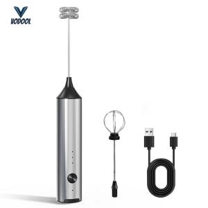 Rechargeable Milk Frother Stainless Steel Detachable Whisk Drink Mixer Foamer 3 Speed Adjustable for Coffee Lattes Cappuccino Matcha Hot Chocolate [Vodool Center]