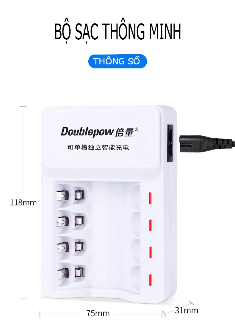 Bộ sạc pin tiểu pin đũa 4 viên DoublePow DP-K11