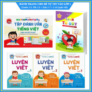 Hành trang cho bé tự tin vào lớp 1 - Phiên bản 5.0 (Tập đánh vần tiếng Việt 5.0 Toán tư duy 5-7t Bộ 3 vở Luyện viết ô ly có mẫu chữ)