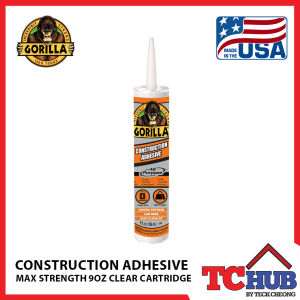 Gorilla Construction Adhesive Max Strength - Dries Crystal Clear/Incredibly Stong/Works Underwater/All Weather/Indoor & Outdoor Heavy Duty Project (9Oz)