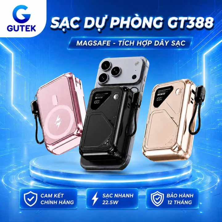Pin Sạc Dự Phòng 20000mAh công suất 22.5W Sạc Không Dây Từ Tính Tích Hợp Phích Cắm AC Có Giá Đỡ - Gutek GT388 | BigBuy360 - bigbuy360.vn Pin Sạc Dự Phòng 20000mAh công suất 22.5W Sạc Không Dây Từ Tính Tích Hợp Phích Cắm AC Có Giá Đỡ - Gutek GT388 | BigBuy360 - bigbuy360.vn