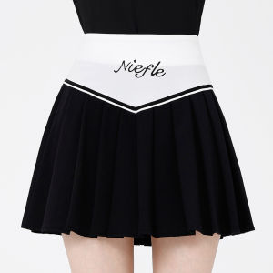 New Autumn-winter Style Golf Womens Long-sleeved Button-down T-shirt With Color-block Design Fashionable High-end Elegant Fitted Quick-drying Breathable and Comfortable Elastic Outdoor Leisure Sports Set Skirt