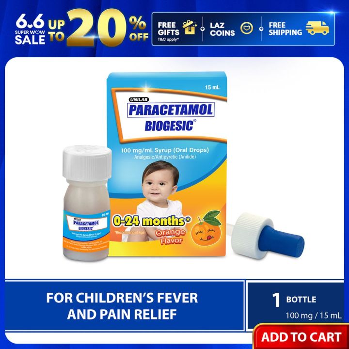 Biogesic for Kids 100mg Orange Drops 15ml (for Babies Fever and Pain Relief)