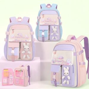 CUWEE Oxford Rabbit Children Backpack Side-Open Multiple Pockets Student School Bag Cute Korean Style Shoulders Bag Girls