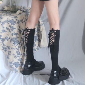 XP Women Lolita Calf Socks Jk Strappy Cute Sweet Student Hollow Ribbon Socks Japanese Style PX