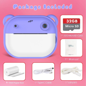 Instant Camera for Kids Instant Camera Videos Print Camera for Kids Dual-Lens with Selfie Camera Free TF Card
