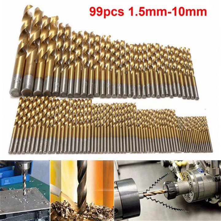 MKR 99pcs Drill Bit 1.5MM-10MM Titanium Coated Metal HSS High Speed ...
