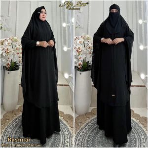 AJE ZAS - Gamis Set Hijab Syari Jumbo Polos Ped Soft Antem Kode-RASIMAY Free Cadar Bandana Bahan Crinkle Airflow Muslim Wanita Umroh Haji Jubah