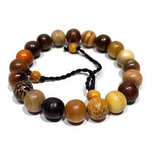 Gelang tali serut kayu kombinasi 20 jenis kayu bertuah dan Langka model Bulat Kelereng 10 mm