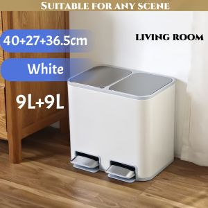 20L+20L stainless Kitchen Double Barrel waste segregation recycle trash bin with cover Dry Wet Separation big trash can